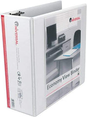 UNIVERSAL - 4" Sheet Capacity, 11 x 8-1/2", View Ring Binder - Vinyl, White - Apex Tool & Supply