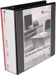 UNIVERSAL - 3" Sheet Capacity, 11 x 8-1/2", View Ring Binder - Vinyl, Black - Apex Tool & Supply