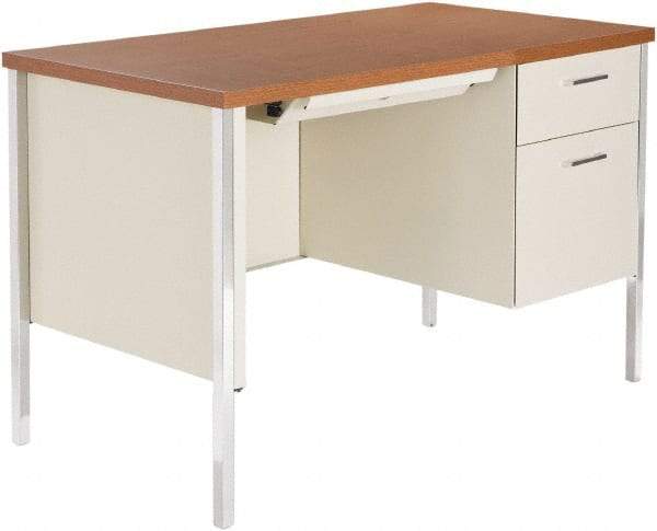 ALERA - Woodgrain Laminate/Steel Single Pedestal Desk with Center Drawer - 45" Wide x 24" Deep x 29" High, Cherry/Putty - Apex Tool & Supply