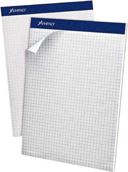 AMPAD - 100 Sheet, 8-1/2 x 11-3/4", Quadrille Writing Pad - White - Apex Tool & Supply