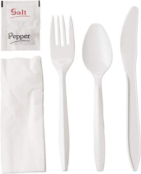 GEN - Wrapped Cutlery Kit, 6-1/4", Fork, Knife, Spoon, Napkin, Salt, Pepper - White - Apex Tool & Supply