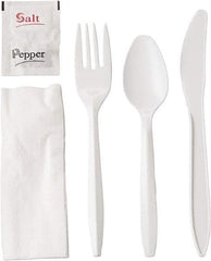 GEN - Wrapped Cutlery Kit, 6-1/4", Fork, Knife, Spoon, Napkin, Salt, Pepper - White - Apex Tool & Supply