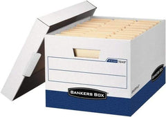 BANKERS BOX - 1 Compartment, 12 Inch Wide x 15 Inch Deep x 10 Inch High, File Storage Box - Corrugated, White and Blue - Apex Tool & Supply