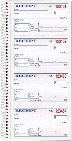 TOPS - 200 Sheet, 2-3/4 x 4-3/4", Receipt Book - White - Apex Tool & Supply