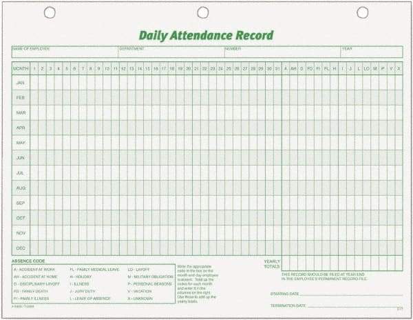 TOPS - 50 Sheet, 8-1/2 x 11", Attendance Card - White - Apex Tool & Supply