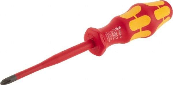 Wera - #2, 8-1/2" OAL, Insulated Phillips Screwdriver - 4" Blade Length, Round Shank, Ergonomic Handle - Apex Tool & Supply