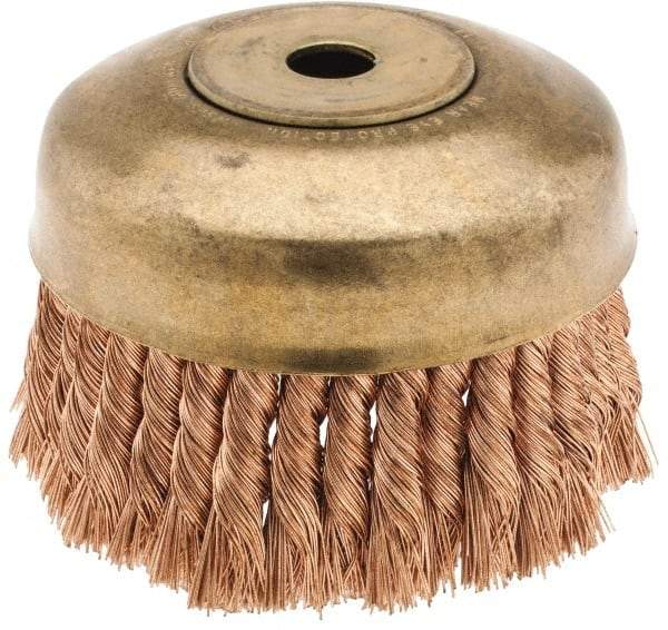 Ampco - 6" Diam, 5/8-11 Threaded Arbor, Bronze Phosphorus Fill Cup Brush - 0.02 Wire Diam, 1-3/4" Trim Length, 6,000 Max RPM - Apex Tool & Supply