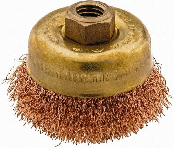 Ampco - 3" Diam, 5/8-11 Threaded Arbor, Bronze Phosphorus Fill Cup Brush - 0.014 Wire Diam, 0.88" Trim Length, 12,500 Max RPM - Apex Tool & Supply