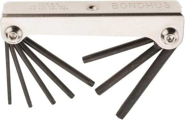 Bondhus - 8 Piece T9 to T40 Fold-Up Torx Key Set - T9, T10, T15, T20, T25, T27, T30, T40 Torx Size - Apex Tool & Supply