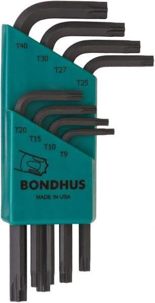 Bondhus - 8 Piece T9 to T40 Protanium High Torque Steel L-Key Torx Key Set - T9, T10, T15, T20, T25, T27, T30, T40 Torx Size - Apex Tool & Supply
