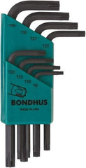 Bondhus - 8 Piece T9 to T40 Protanium High Torque Steel L-Key Torx Key Set - T9, T10, T15, T20, T25, T27, T30, T40 Torx Size - Apex Tool & Supply