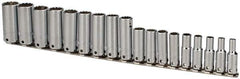 Proto - 18 Piece 3/8" Drive Tethered Deep Socket Set - 12 Points, 6 to 23mm, Metric Measurement Standard - Apex Tool & Supply
