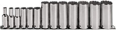 Proto - 13 Piece 3/8" Drive Deep Well Socket Set - 12 Points, 1/4" to 1" Range, Inch Measurement Standard - Apex Tool & Supply