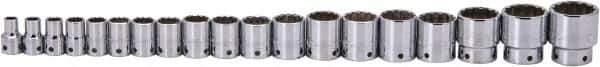 Proto - 19 Piece 1/2" Drive Socket Set - 12 Points, 3/8" to 1-1/2" Range, Inch Measurement Standard - Apex Tool & Supply