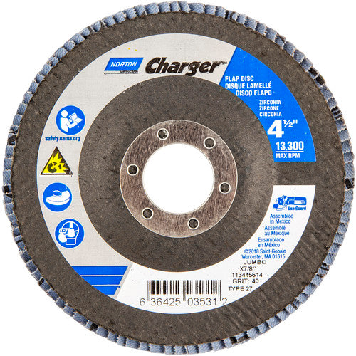 ‎4-1/2″ × 1/4″ × 7/8″ Jumbo Charger R822 Flap Disc Type 27 Jumbo 40 Grit - Apex Tool & Supply