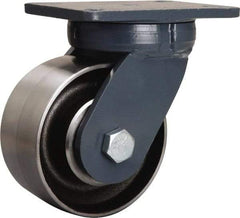 Hamilton - 6" Diam x 3" Wide x 8" OAH Top Plate Mount Swivel Caster - Forged Steel, 4,500 Lb Capacity, Tapered Roller Bearing, 5-1/4 x 7-1/4" Plate - Apex Tool & Supply