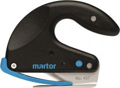 Martor USA - Fixed Safety Cutter - 1-11/16" Carbon Steel Blade, Black & Blue Polycarbonate Handle, 1 Blade Included - Apex Tool & Supply