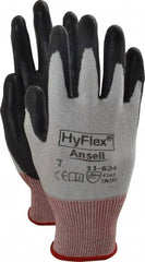 Ansell - Size S (7), ANSI Cut Lvl 2, Abrasion Lvl 5, Polyurethane Coated Cut Resistant Gloves - Palm & Fingers Coated, Dyneema/Lycra Lining, Knit Wrist, White/Black, Paired - Apex Tool & Supply