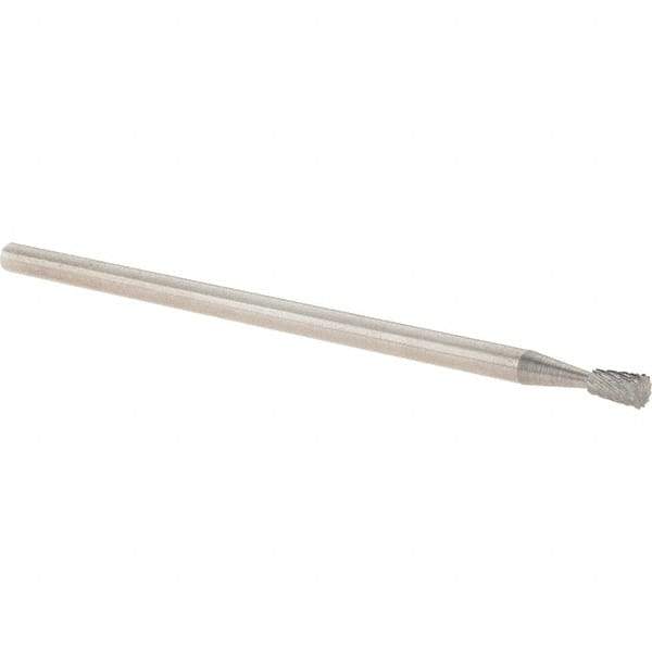 Made in USA - 1/8" Cut Diam, 1/8" Shank Diam, Inverted Cone Head Double Cut Burr - Carbide, 3/16" LOC, 3" OAL - Apex Tool & Supply