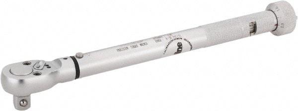 Value Collection - 3/8" Drive Micrometer Type Ratchet Head Torque Wrench - 4 Ft/Lb to 20 Ft/Lb Torque, 10" OAL, 0.2 Ft/Lb Graduation - Apex Tool & Supply