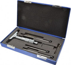 Fowler - 0 to 3" Range, 3 Rod, Satin Chrome Finish Mechanical Depth Micrometer - Ratchet Stop Thimble, 2-1/2" Base Length, 0.01mm Graduation, 0.176" Rod Diam - Apex Tool & Supply