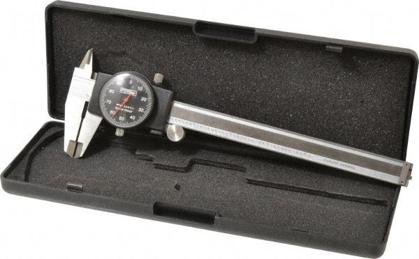 Fowler - 0" to 6" Range, 0.001" Graduation, 0.1" per Revolution, Dial Caliper - Black Face, 1.6" Jaw Length, Accurate to 0.0010" - Apex Tool & Supply