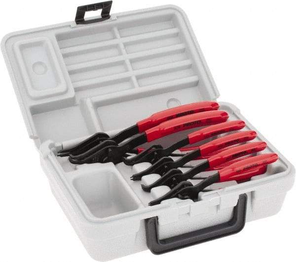 Proto - 6 Piece, 3/8 to 3" Bore, 1/4 to 3-11/32" Shaft, Convertible Retaining Ring Pliers Set - 0.038 to 0.07" Tip Diam Range - Apex Tool & Supply