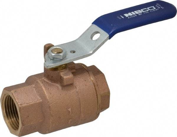 NIBCO - 1" Pipe, Full Port, Bronze Standard Ball Valve - 2 Piece, Inline - One Way Flow, FNPT x FNPT Ends, Lever Handle, 600 WOG, 150 WSP - Apex Tool & Supply