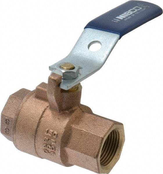 NIBCO - 3/4" Pipe, Full Port, Bronze Standard Ball Valve - 2 Piece, Inline - One Way Flow, FNPT x FNPT Ends, Lever Handle, 600 WOG, 150 WSP - Apex Tool & Supply
