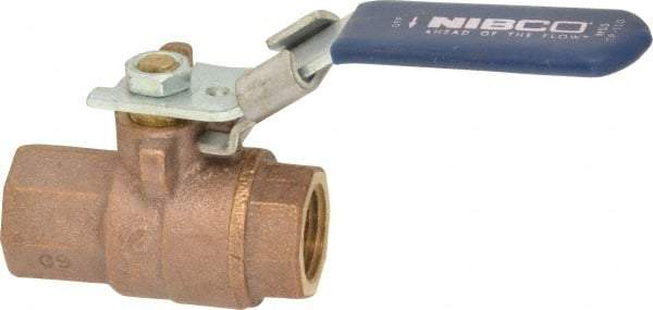 NIBCO - 1/2" Pipe, Full Port, Bronze Standard Ball Valve - 2 Piece, Inline - One Way Flow, FNPT x FNPT Ends, Locking Lever Handle, 600 WOG, 150 WSP - Apex Tool & Supply