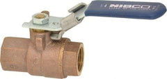 NIBCO - 1/2" Pipe, Full Port, Bronze Standard Ball Valve - 2 Piece, Inline - One Way Flow, FNPT x FNPT Ends, Locking Lever Handle, 600 WOG, 150 WSP - Apex Tool & Supply