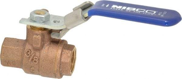 NIBCO - 3/8" Pipe, Full Port, Bronze Standard Ball Valve - 2 Piece, Inline - One Way Flow, FNPT x FNPT Ends, Locking Lever Handle, 600 WOG, 150 WSP - Apex Tool & Supply