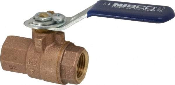 NIBCO - 1/2" Pipe, Full Port, Bronze Standard Ball Valve - 2 Piece, Inline - One Way Flow, FNPT x FNPT Ends, Lever with Memory Stop Handle, 600 WOG, 150 WSP - Apex Tool & Supply