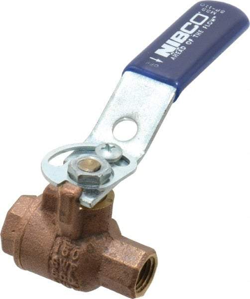 NIBCO - 1/4" Pipe, Full Port, Bronze Standard Ball Valve - 2 Piece, Inline - One Way Flow, FNPT x FNPT Ends, Lever with Memory Stop Handle, 600 WOG, 150 WSP - Apex Tool & Supply