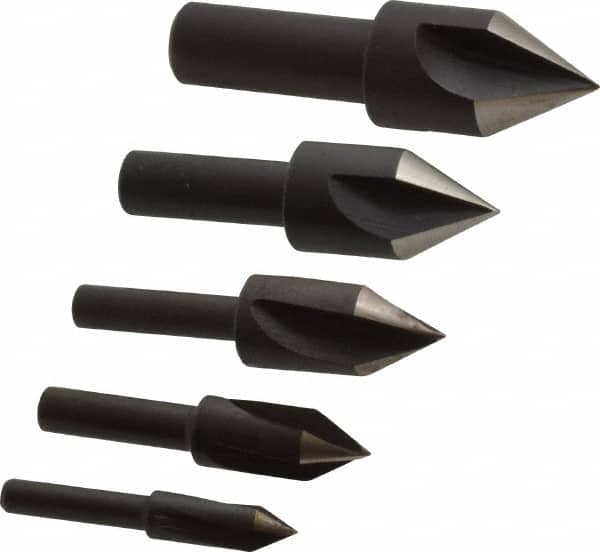 Cleveland - 5 Piece, 1/4 to 3/4" Head Diam, 60° Included Angle, Single End Countersink Set - Apex Tool & Supply