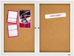 Quartet - 48" Wide x 36" High Enclosed Cork Bulletin Board - Natural Cork over Fiberboard, Aluminum Frame - Apex Tool & Supply