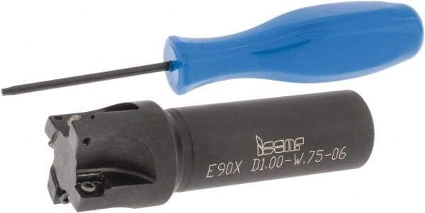 Iscar - 1" Cut Diam, 0.22" Max Depth of Cut, 3/4" Shank Diam, 3" OAL, Indexable Square Shoulder End Mill - Weldon Shank, 90° Lead Angle, Series Heliquad - Apex Tool & Supply