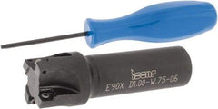 Iscar - 1" Cut Diam, 0.22" Max Depth of Cut, 3/4" Shank Diam, 3" OAL, Indexable Square Shoulder End Mill - Weldon Shank, 90° Lead Angle, Series Heliquad - Apex Tool & Supply
