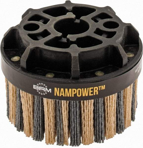 Brush Research Mfg. - 4" 80 Grit Ceramic/Silicon Carbide Tapered Disc Brush - Coarse Grade, CNC Adapter Connector, 0.71" Trim Length, 7/8" Arbor Hole - Apex Tool & Supply