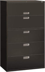 Hon - 42" Wide x 67" High x 19-1/4" Deep, 5 Drawer Roll-Out, Roll-Out Posting - Steel, Charcoal - Apex Tool & Supply