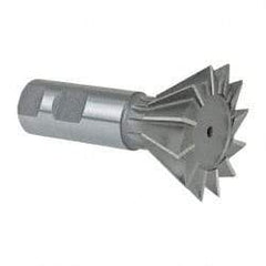 Made in USA - 2-1/4" Diam x 1-1/16" Width of Cut, 60° Included Angle, Cobalt Dovetail Cutter - 1" Shank Diam, 2-11/16" Shank Length, 3-3/4" Overall Length, Weldon Flat, Uncoated - Apex Tool & Supply