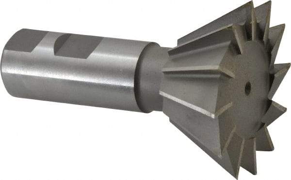 Made in USA - 2-1/2" Diam x 1-1/8" Width of Cut, 60° Included Angle, Cobalt Dovetail Cutter - 1" Shank Diam, 2-5/8" Shank Length, 3-3/4" Overall Length, Weldon Flat, Uncoated - Apex Tool & Supply