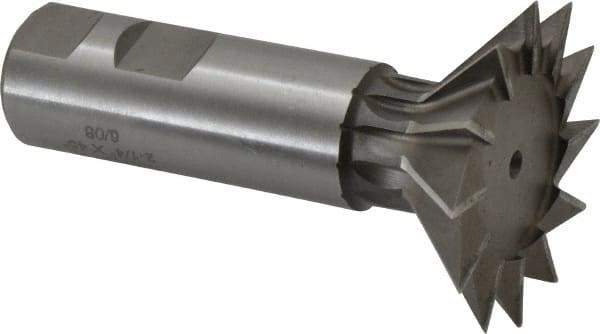 Made in USA - 2-1/4" Diam x 11/16" Width of Cut, 45° Included Angle, Cobalt Dovetail Cutter - 1" Shank Diam, 3-1/16" Shank Length, 3-3/4" Overall Length, Weldon Flat, Uncoated - Apex Tool & Supply