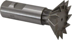 Made in USA - 2-1/4" Diam x 11/16" Width of Cut, 45° Included Angle, Cobalt Dovetail Cutter - 1" Shank Diam, 3-1/16" Shank Length, 3-3/4" Overall Length, Weldon Flat, Uncoated - Apex Tool & Supply