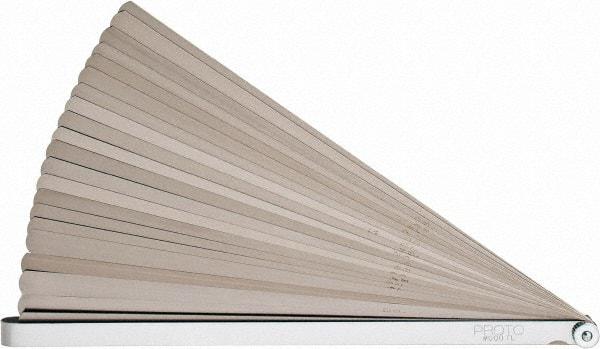 Proto - 25 Piece, 0.0015 to 0.04" Thick, Parallel Feeler Gage Set - 12" Leaf Length, 1/2" Wide, Steel - Apex Tool & Supply