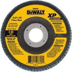 DeWALT - 40 Grit, 4-1/2" Disc Diam, 7/8" Center Hole, Type 27 Zirconia Alumina Flap Disc - 13,300 Max RPM, Cloth Backing, Arbor Attaching System, Coated - Apex Tool & Supply