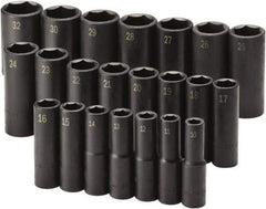 SK - 22 Piece 1/2" Drive Black Finish Deep Well Impact Socket Set - 6 Points, 10mm to 32mm Range, Metric Measurement Standard - Apex Tool & Supply