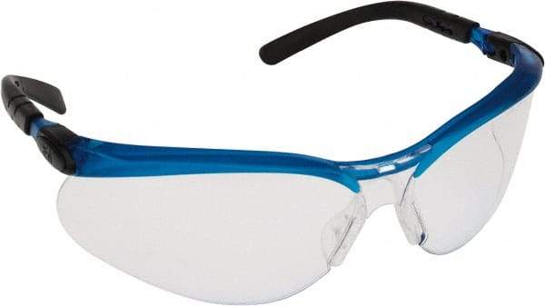 3M - Clear Lenses, Framed Safety Glasses - Anti-Fog, Scratch Resistant, Blue Polycarbonate Frame, Adjustable Temples, Size Universal, Wrap Around - Apex Tool & Supply
