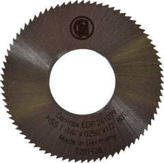 Controx - 1-1/4" Diam x 0.025" Blade Thickness x 1/2" Arbor Hole Diam, 80 Tooth Slitting & Slotting Saw - Arbor Connection, Right Hand, Uncoated, M2 High Speed Steel, Concave Ground - Apex Tool & Supply