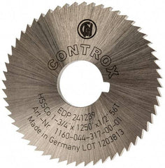 Controx - 1-3/4" Diam x 1/8" Blade Thickness x 1/2" Arbor Hole Diam, 56 Tooth Slitting and Slotting Saw - Arbor Connection, Right Hand, Uncoated, Cobalt, Concave Ground, Contains Keyway - Apex Tool & Supply